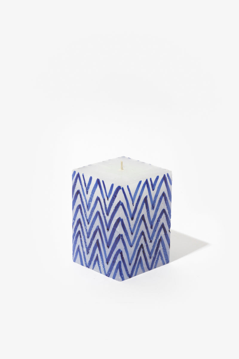 Frost Painted Cube Candle - Blue & White