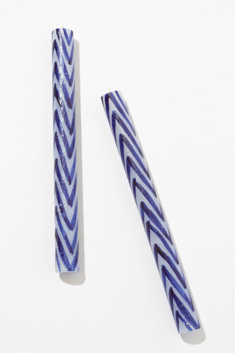 Frost Painted Dinner Candle Pair - Blue & White