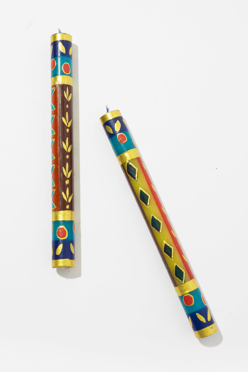 Hand Painted Dinner Candle Pair - African Mineral