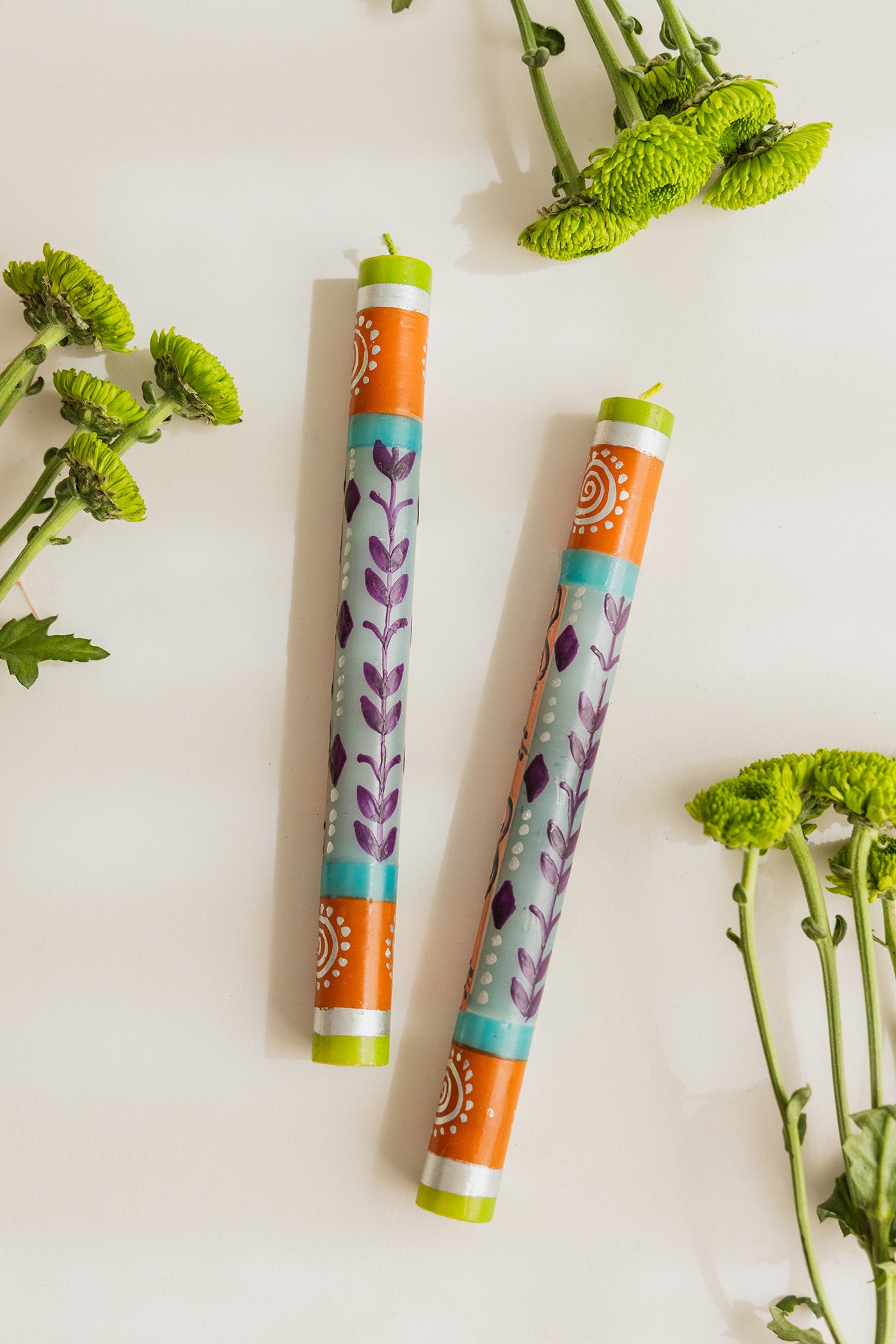 Hand Painted Dinner Candle Pair - Sari