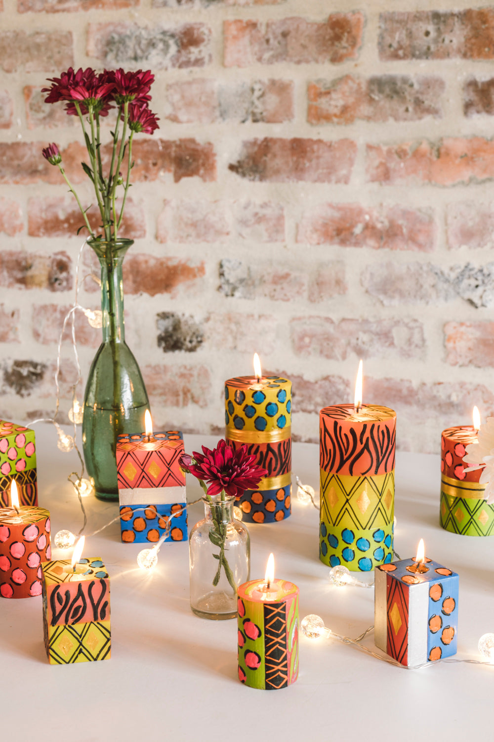 Hand Painted Pillar Candle - Afro Chic