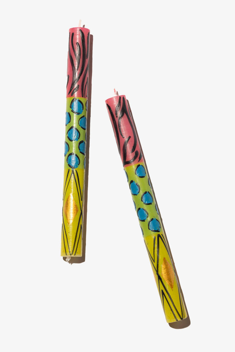 Hand Painted Dinner Candle Pair - Afro Chic