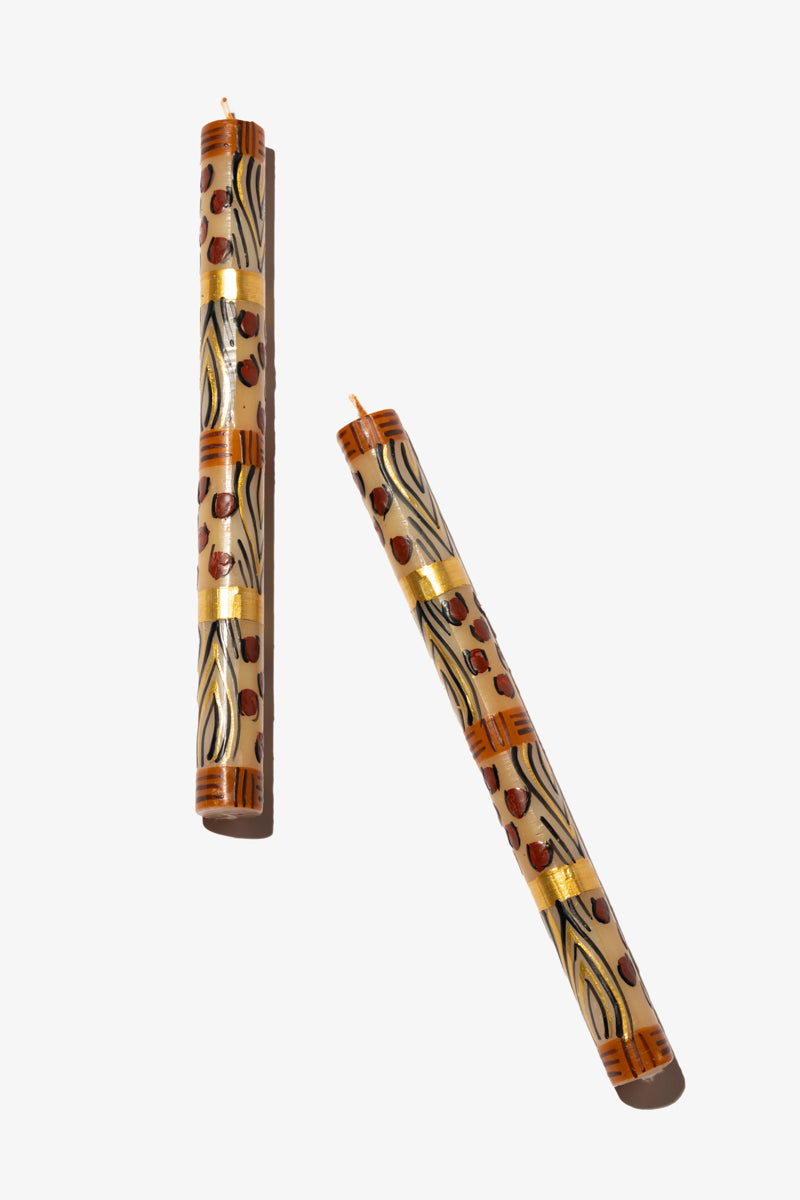 Hand Painted Dinner Candle Pair - Animal Print