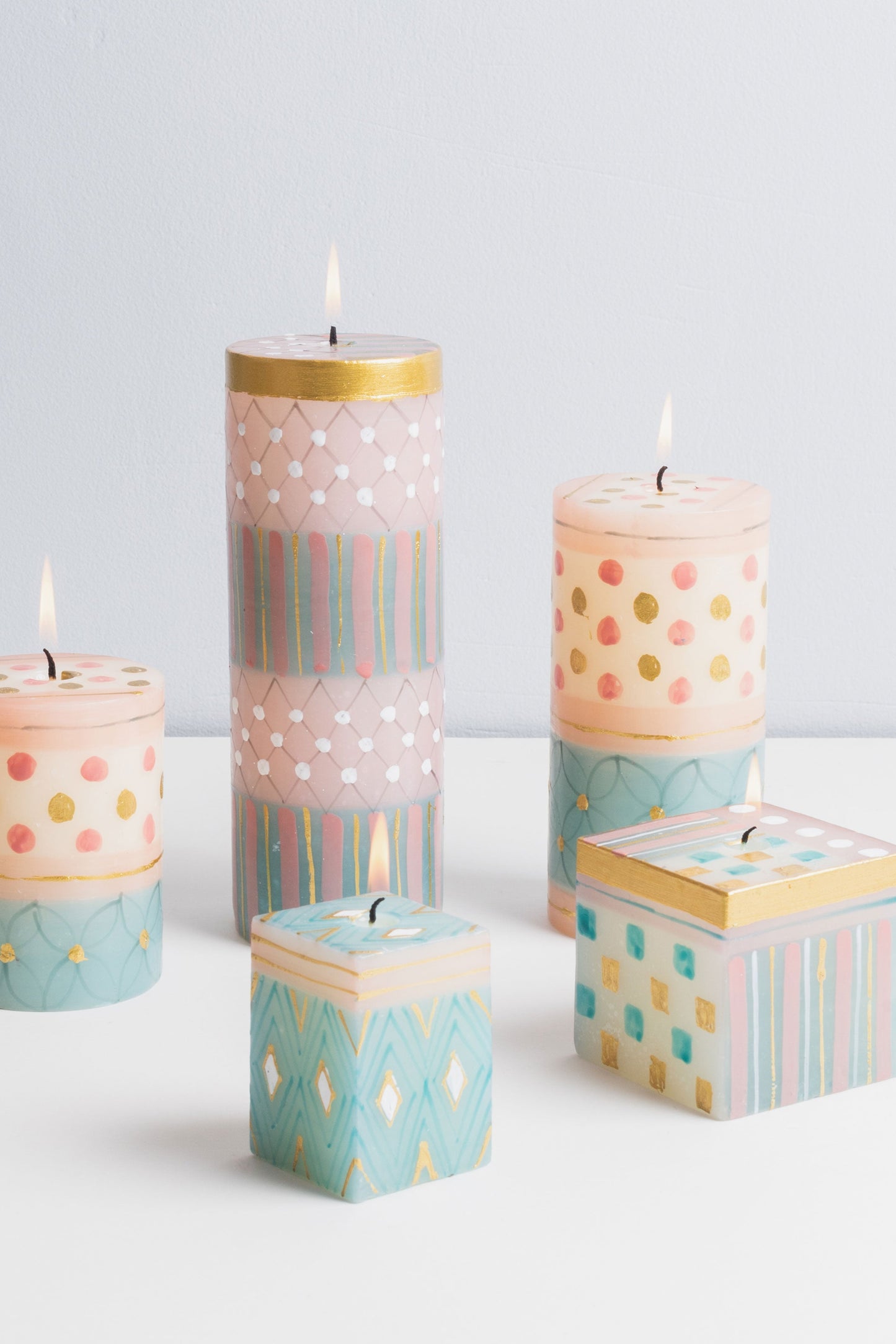 Hand Painted Pillar Candle - Cotton Candy