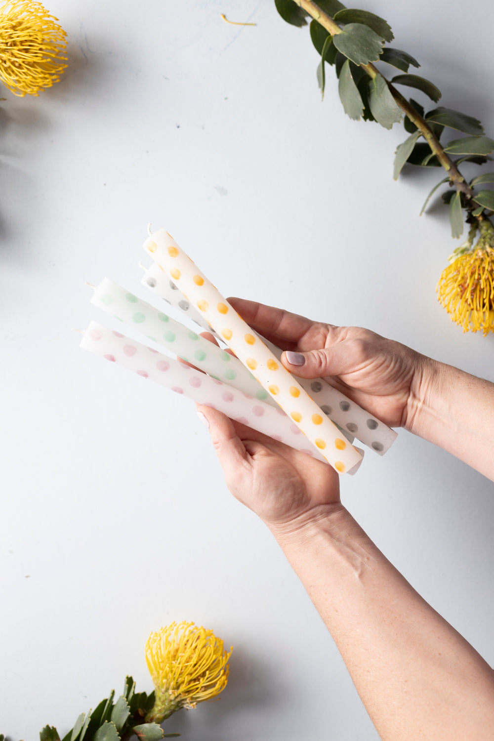 Hand Painted Dinner Candle Pair - Fun Dots