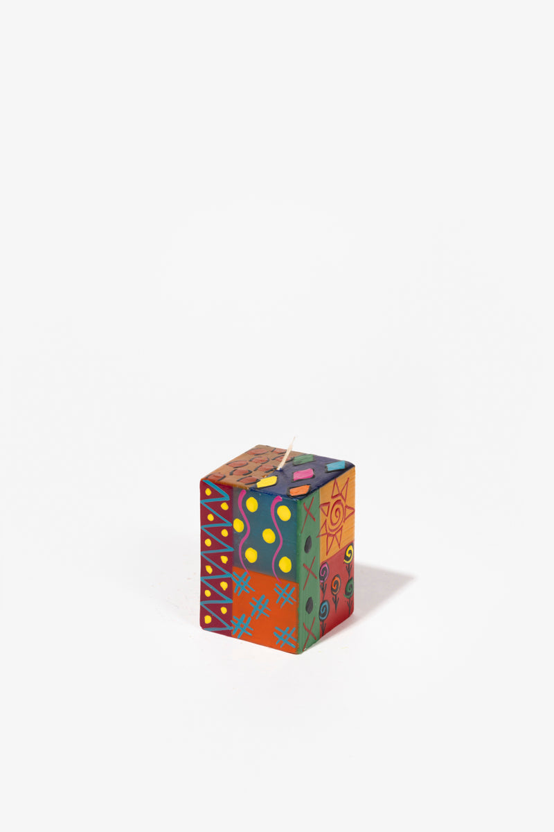 Hand Painted Cube Candle - Multi Coloured Ethnic