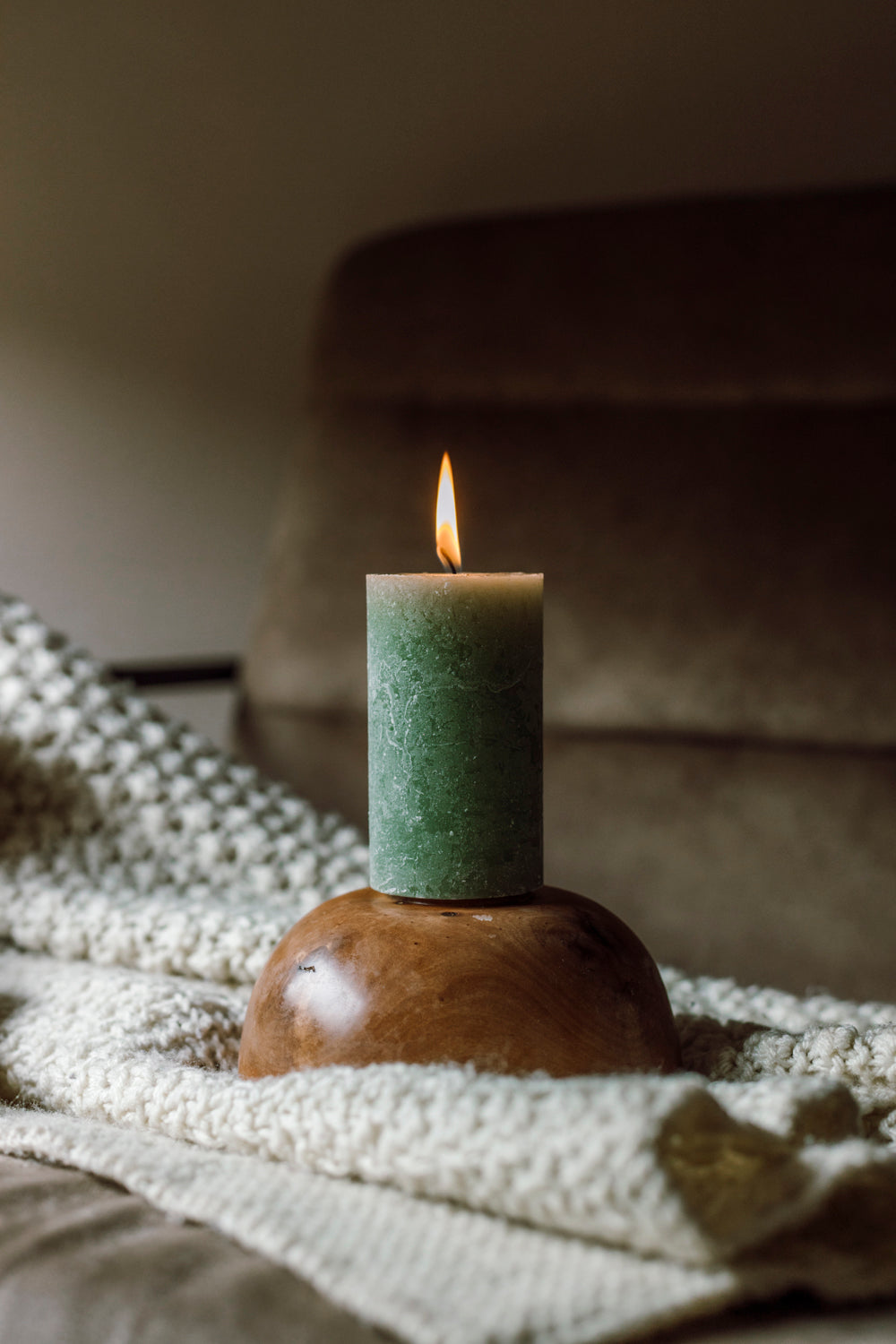 Plain Frost Pillar Candle - Sage