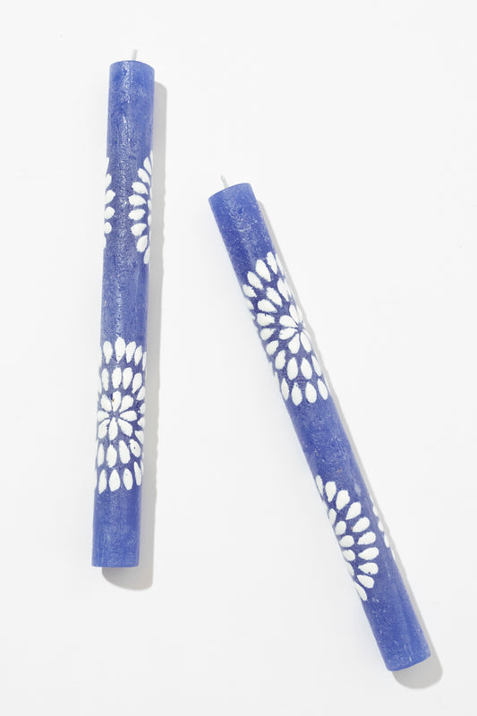 Frost Painted Dinner Candle Pair - Blue & White