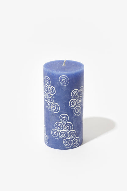 Frost Painted Pillar Candle - Blue & White