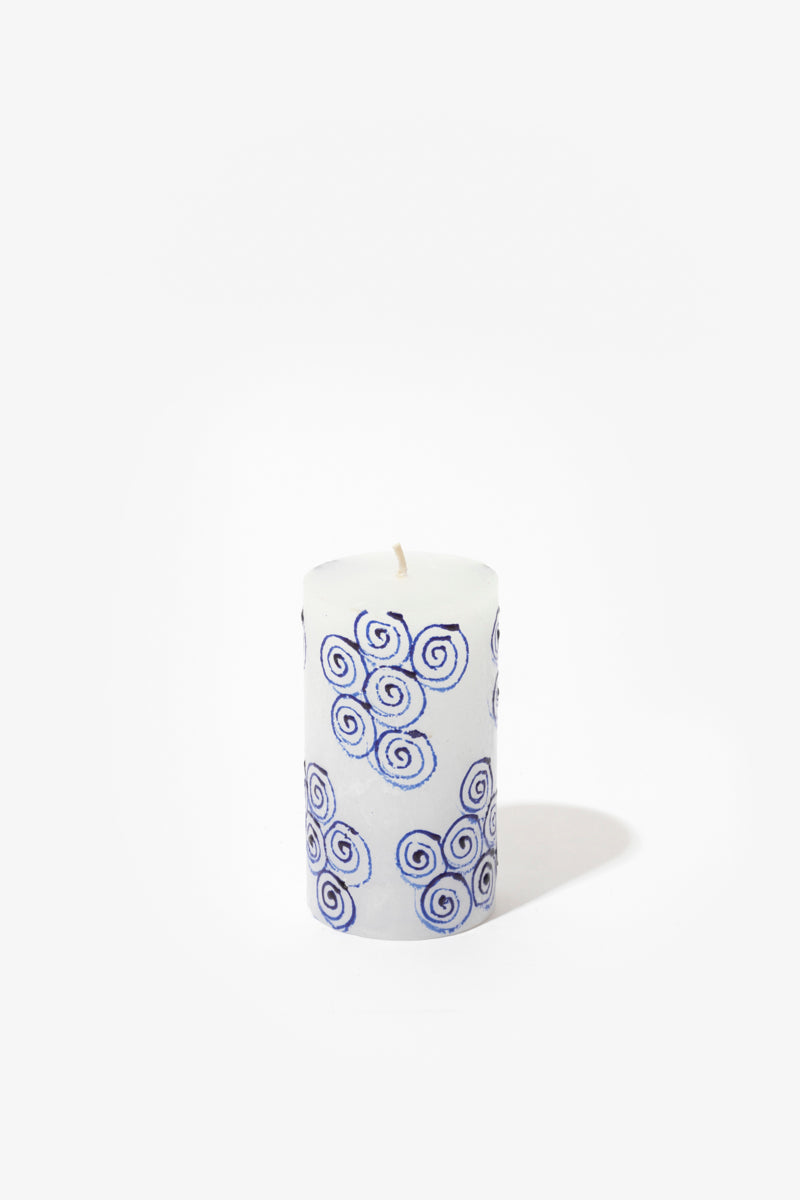 Frost Painted Pillar Candle - Blue & White