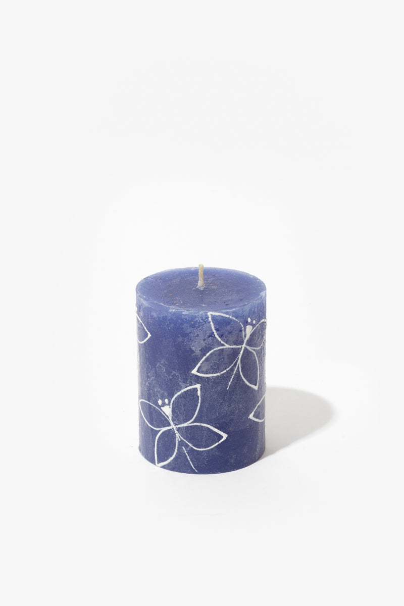 Frost Painted Pillar Candle - Blue & White