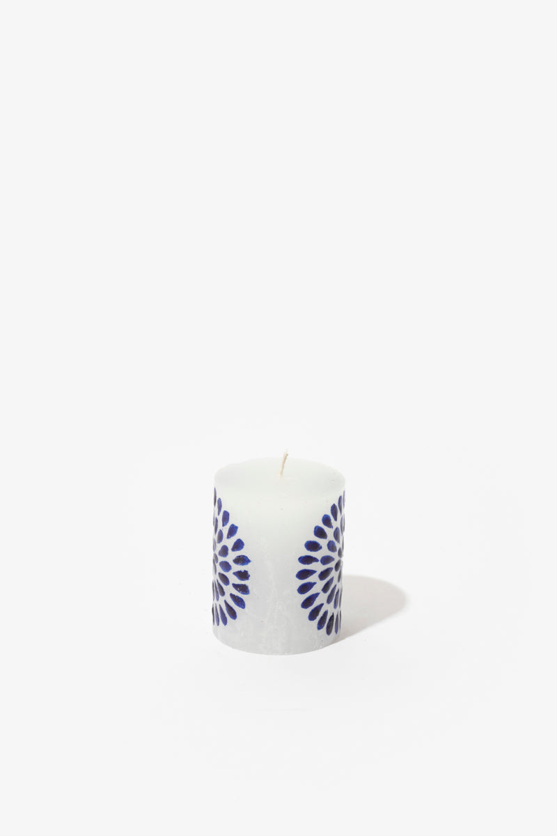 Frost Painted Pillar Candle - Blue & White