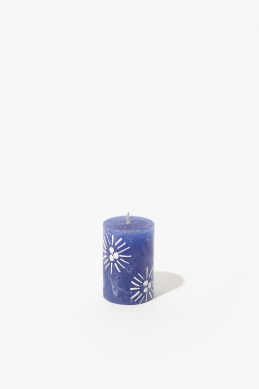 Frost Painted Pillar Candle - Blue & White
