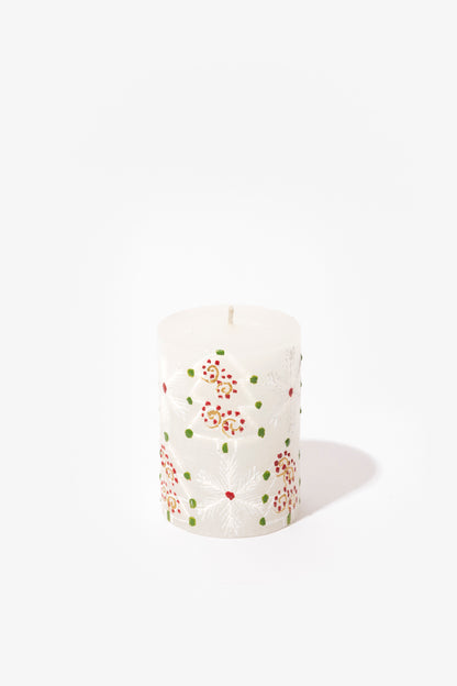 Frost Painted Pillar Candle - Christmas