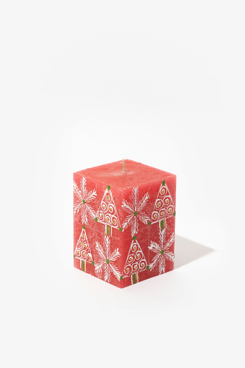 Frost Painted Cube Candle - Christmas
