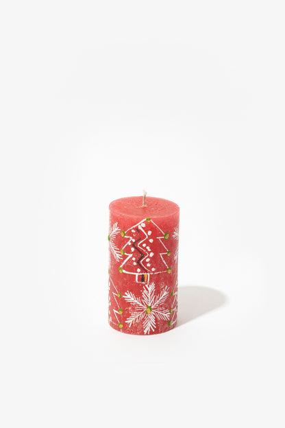 Frost Painted Pillar Candle - Christmas