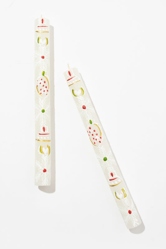 Frost Painted Dinner Candle Pair - Christmas