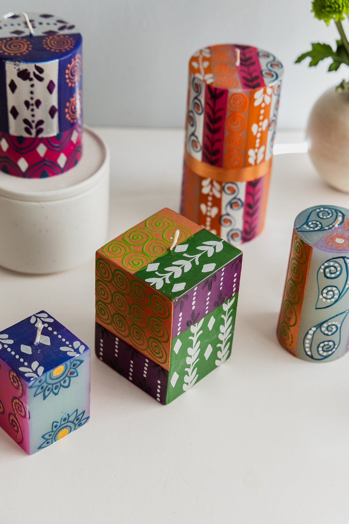 Hand Painted Cube Candle - Sari
