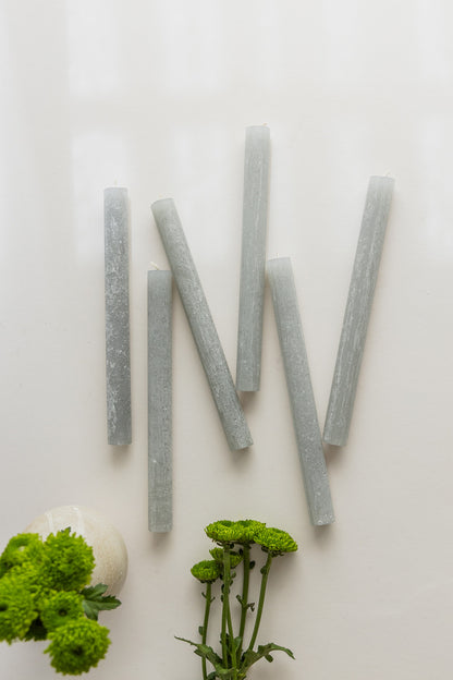 Pack of 6 Plain Frost Dinner Candles – Grey