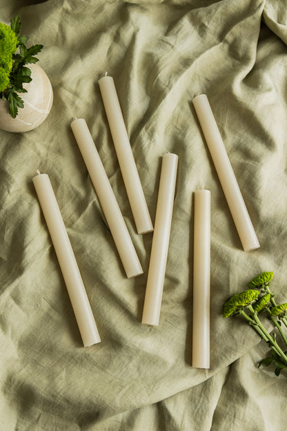 Pack of 6 Plain Frost Dinner Candles – Sand