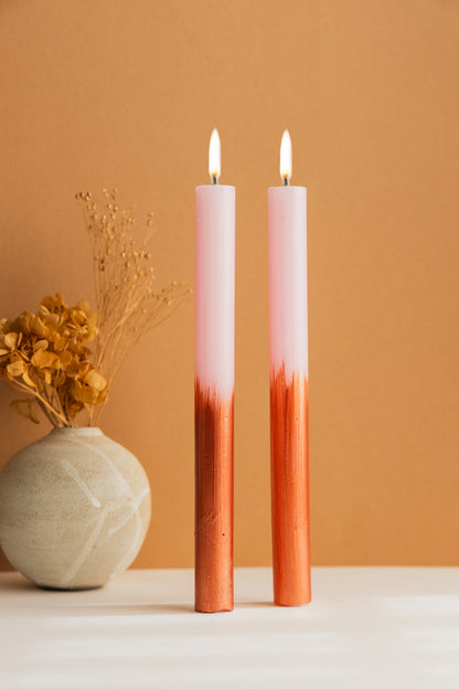 Hand Painted Dinner Candle Pair - Bronze Ombre with Pink