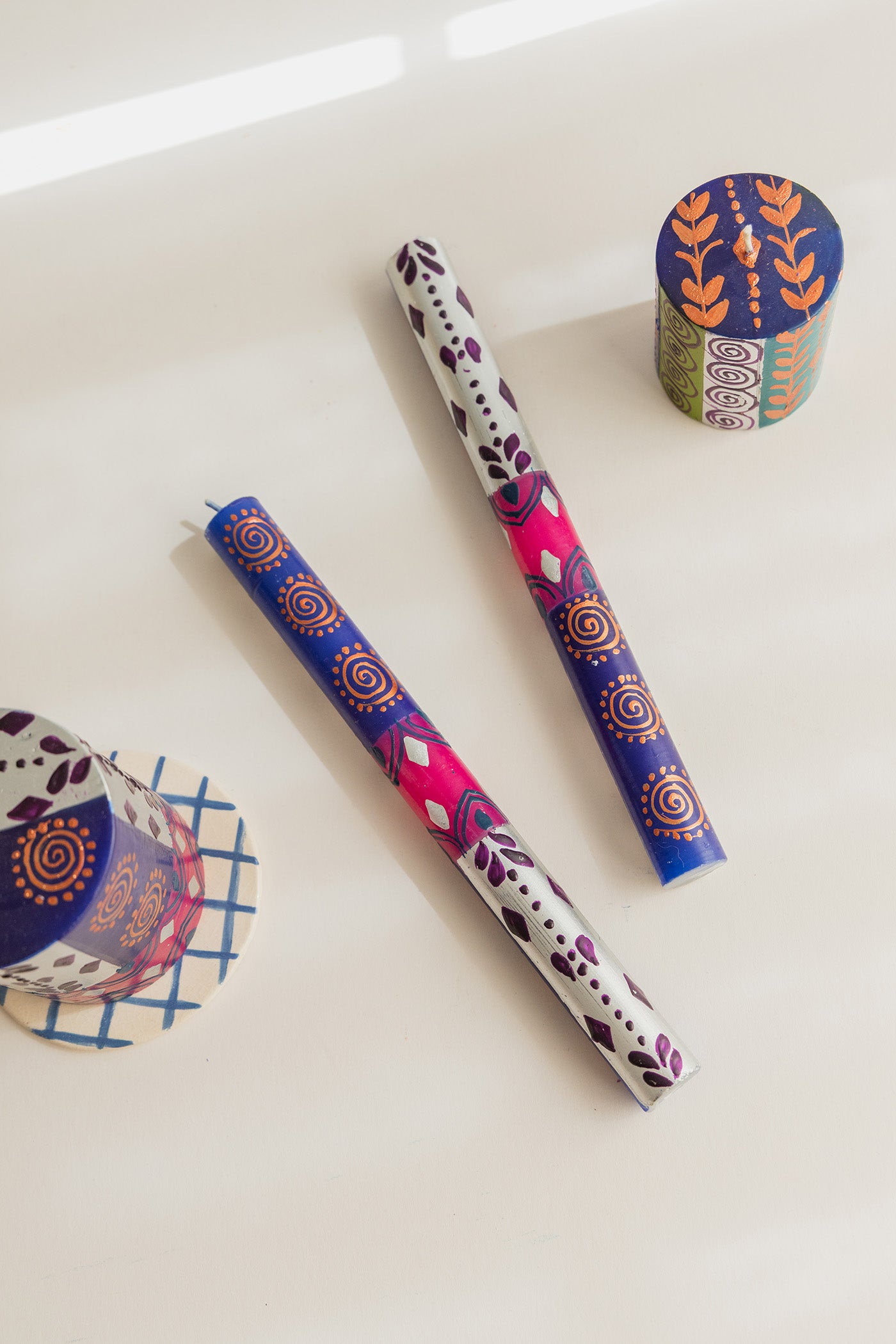 Hand Painted Dinner Candle Pair - Sari