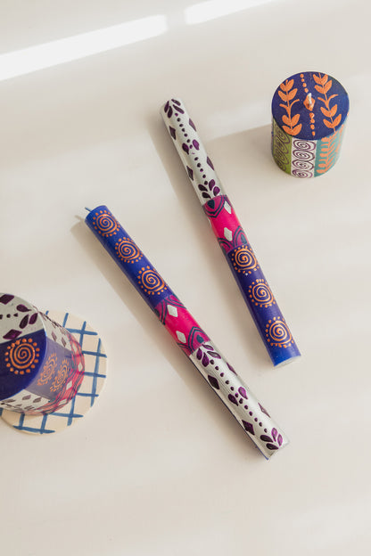 Hand Painted Dinner Candle Pair - Sari