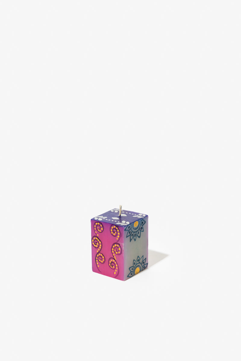 Hand Painted Cube Candle - Sari