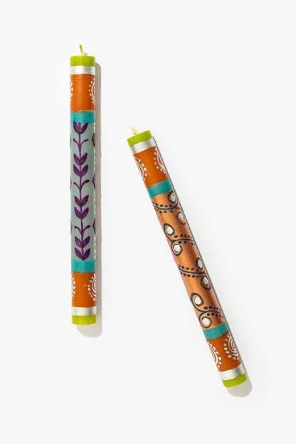 Hand Painted Dinner Candle Pair - Sari