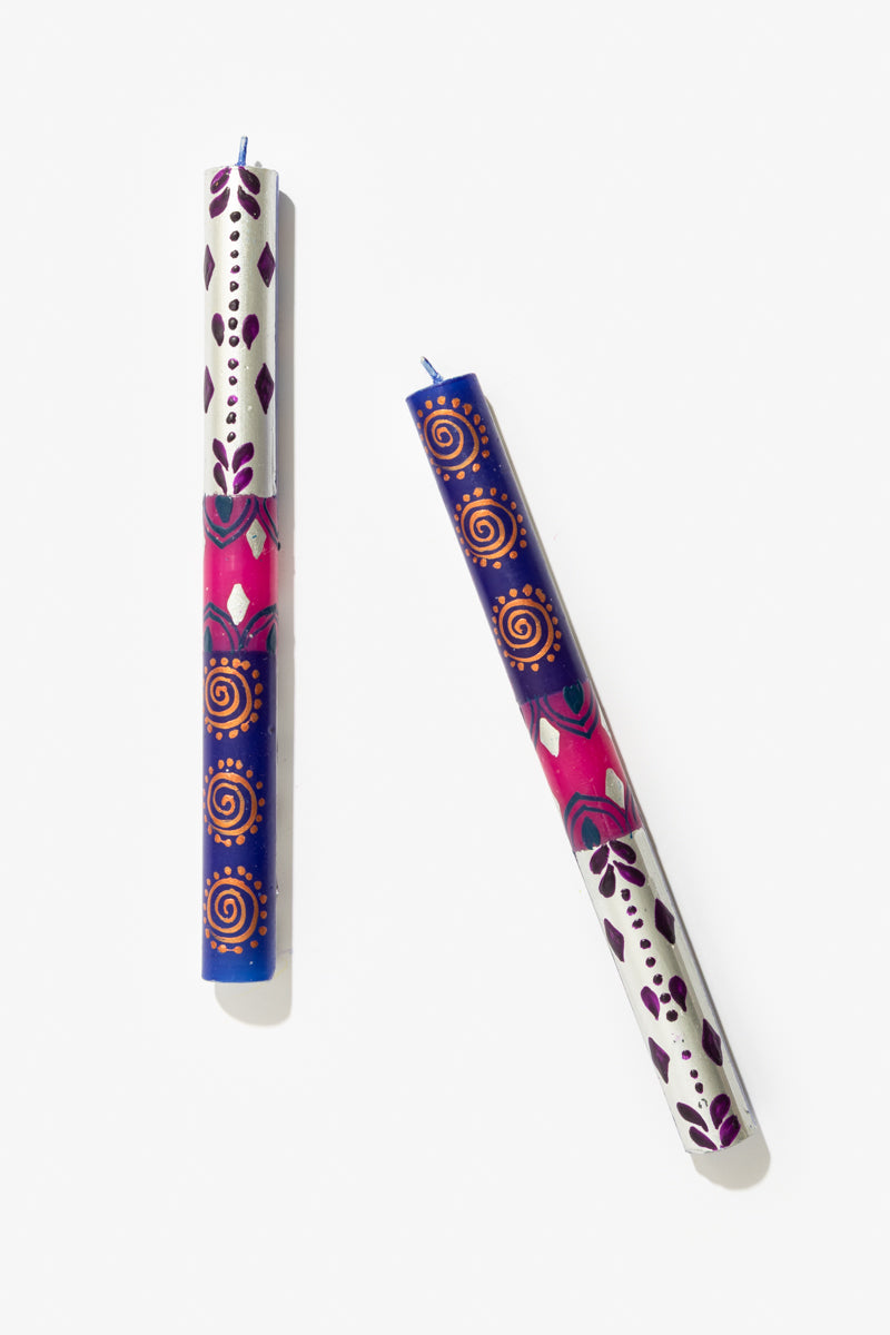 Hand Painted Dinner Candle Pair - Sari