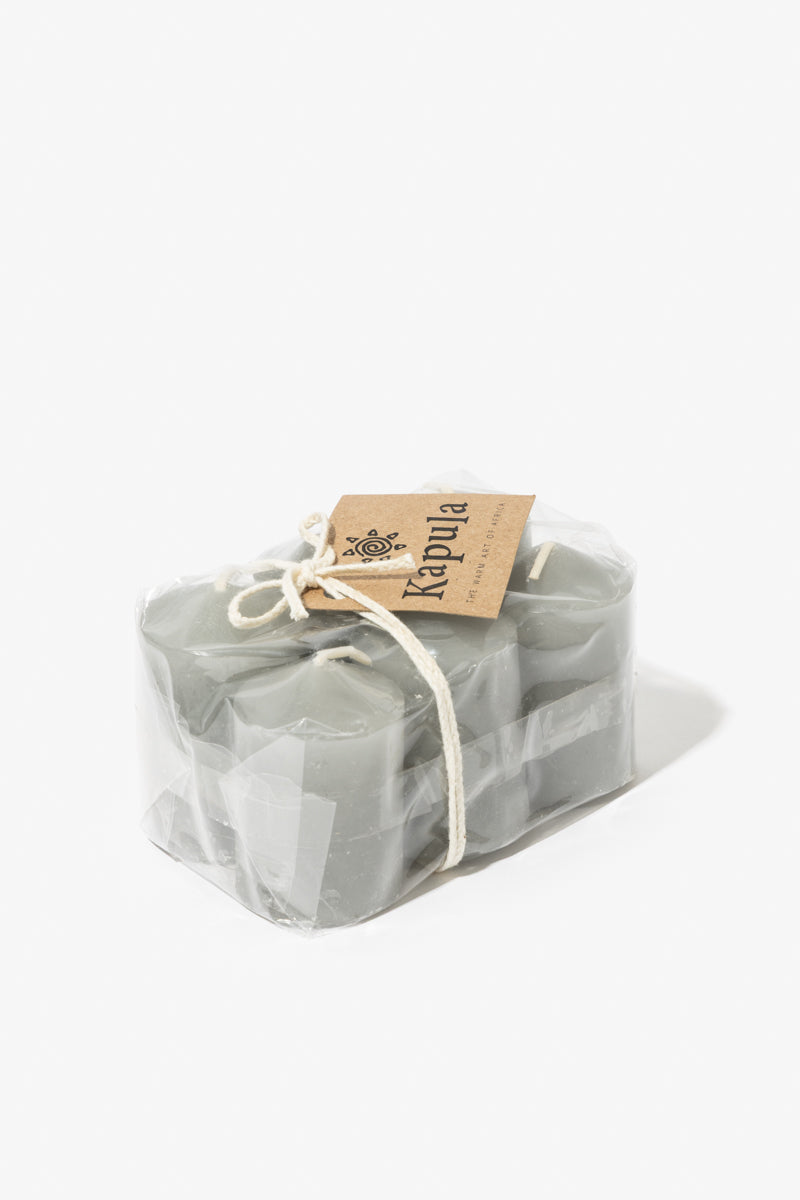 Pack of 6 Plain Frost Votive Candles – Grey