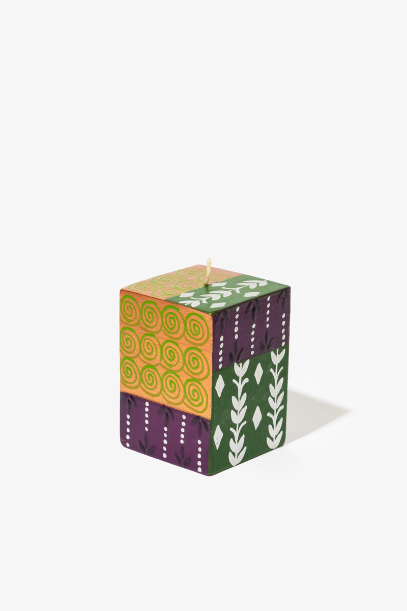 Hand Painted Cube Candle - Sari