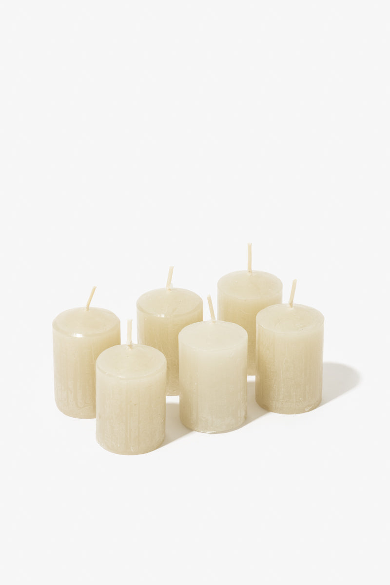 Pack of 6 Plain Frost Votive Candles – Sand