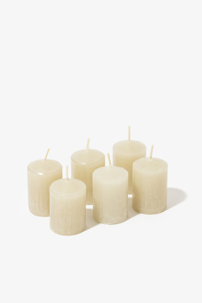 Pack of 6 Plain Frost Votive Candles – Sand