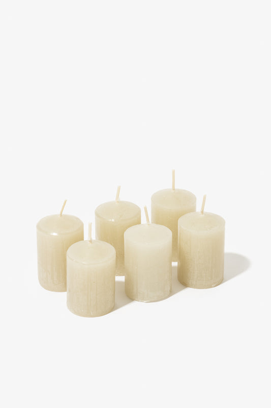 Pack of 6 Plain Frost Votive Candles – Sand