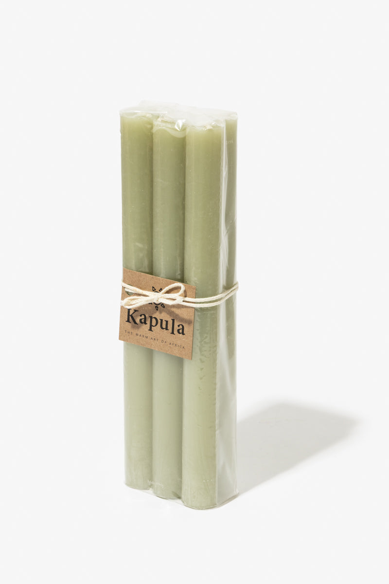 Pack of 6 Plain Frost Dinner Candles – Sage