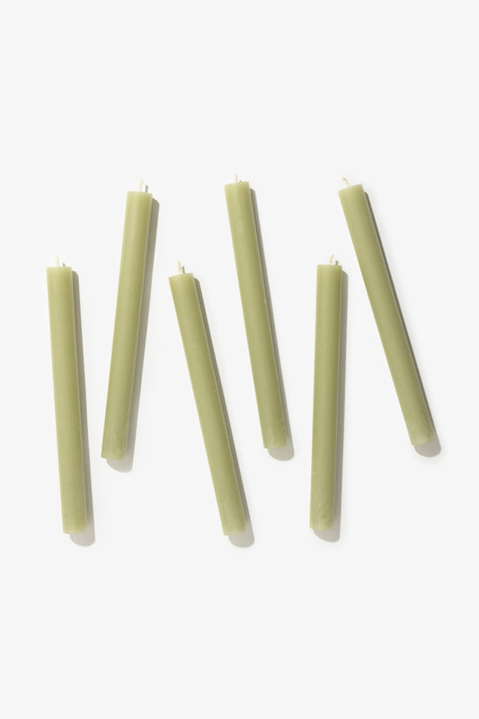 Pack of 6 Plain Frost Dinner Candles – Sage