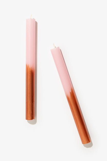Hand Painted Dinner Candle Pair - Bronze Ombre with Pink