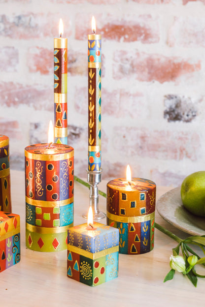Hand Painted Dinner Candle Pair - African Mineral