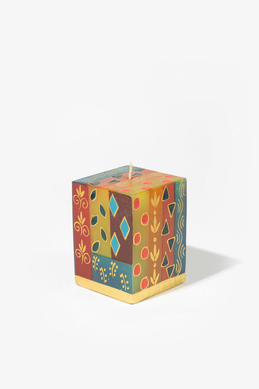Hand Painted Cube Candle - African Mineral