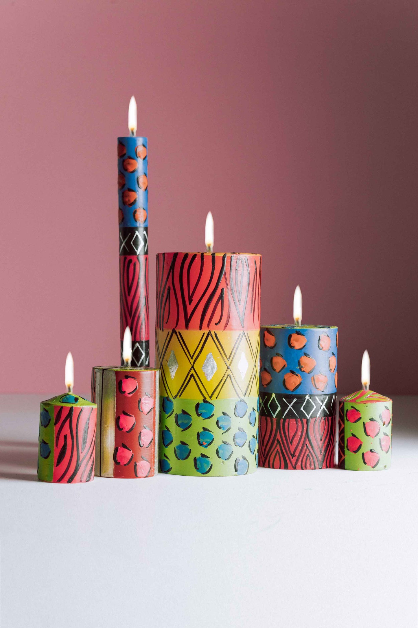 Hand Painted Pillar Candle - Afro Chic