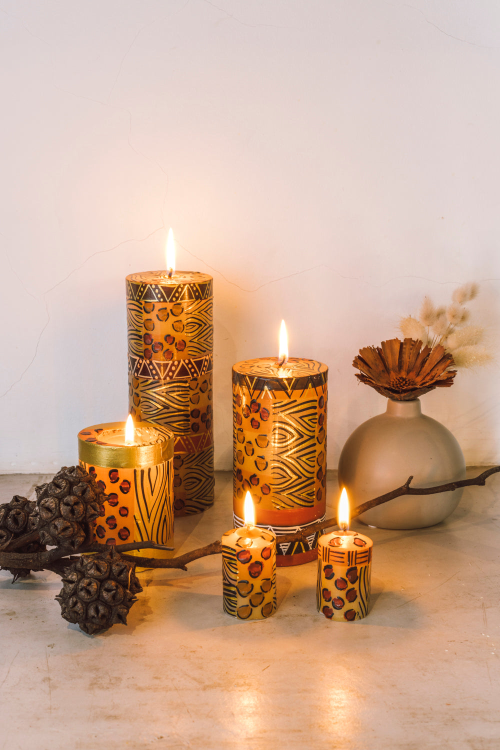 Hand Painted Pillar Candle - Animal Print