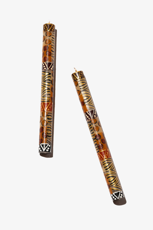 Hand Painted Dinner Candle Pair - Animal Print