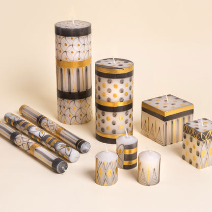 Hand Painted Dinner Candle Pair - Black & Gold