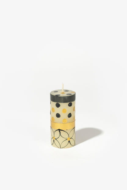 Hand Painted Pillar Candle - Black & Gold