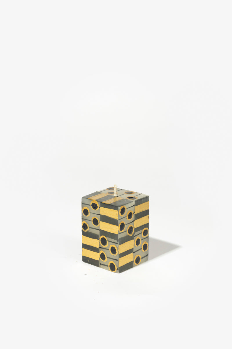 Hand Painted Cube Candle - Black & Gold