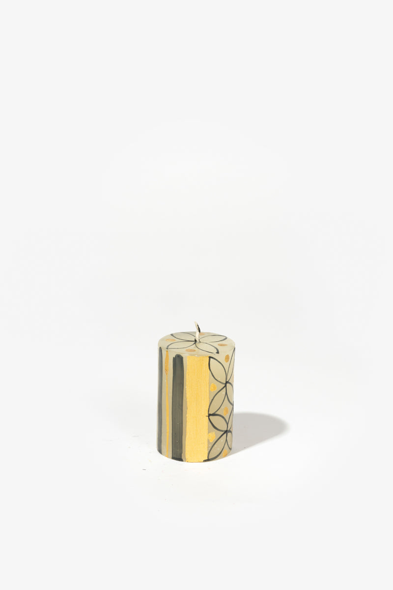 Hand Painted Pillar Candle - Black & Gold
