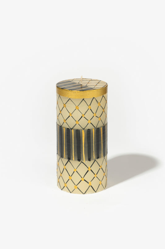 Hand Painted Pillar Candle - Black & Gold