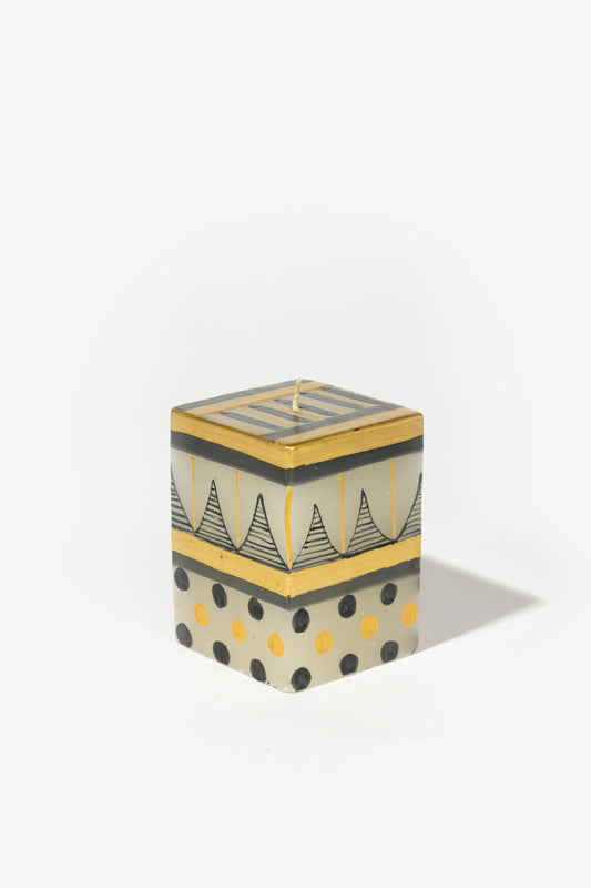 Hand Painted Cube Candle - Black & Gold