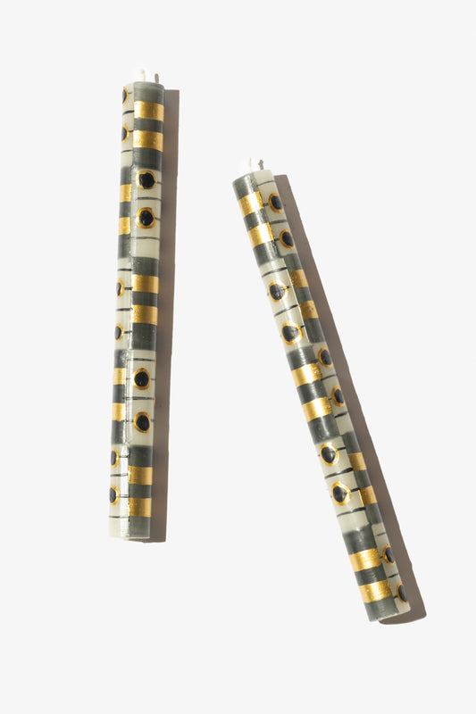 Hand Painted Dinner Candle Pair - Black & Gold